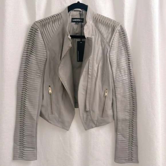 Lamarque Azra leather updated moto jacket sz S Ash Grey - Picture 1 of 6